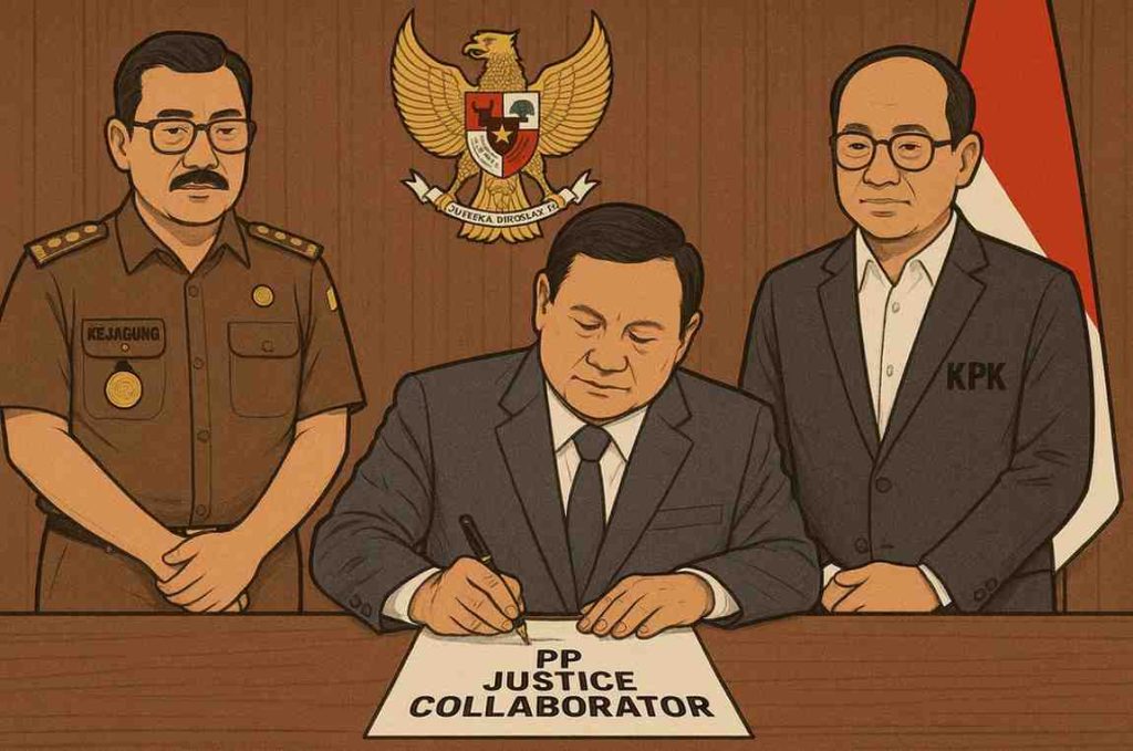 Ilustrasi PP Justice Collaborator diteken Presiden Prabowo (Supremasi.id)