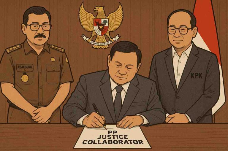 Ilustrasi PP Justice Collaborator diteken Presiden Prabowo (Supremasi.id)